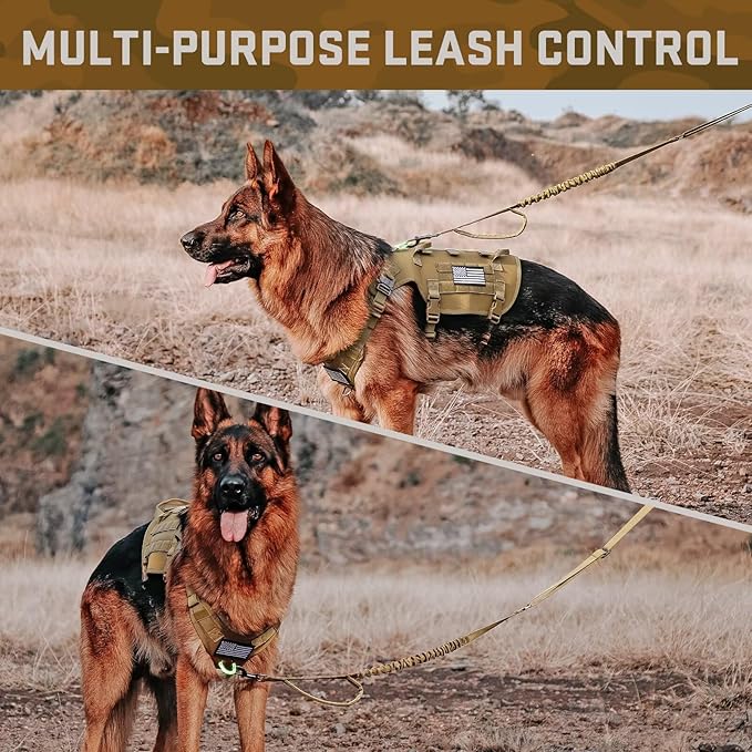 Forestpaw Dog Harness Medium Sized,Tactical Dog Harness with Handle,No Pull Military Style Service Dog Vest with Pockets Adjustable for Medium Dogs,Brown,Chest 15.5-25.5"