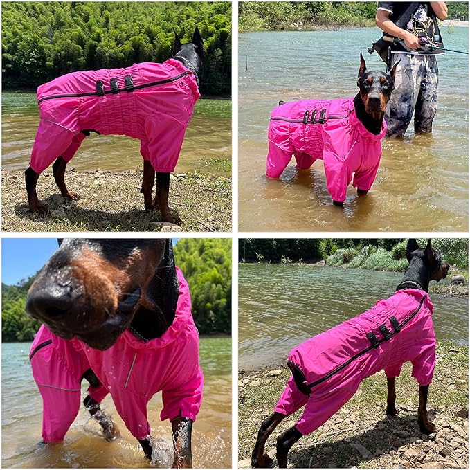 Dogs Waterproof Jacket, Lightweight Waterproof Jacket Reflective Safety Dog Raincoat Windproof Snow-Proof Dog Vest for Small Medium Large Dogs Rosered 5XL