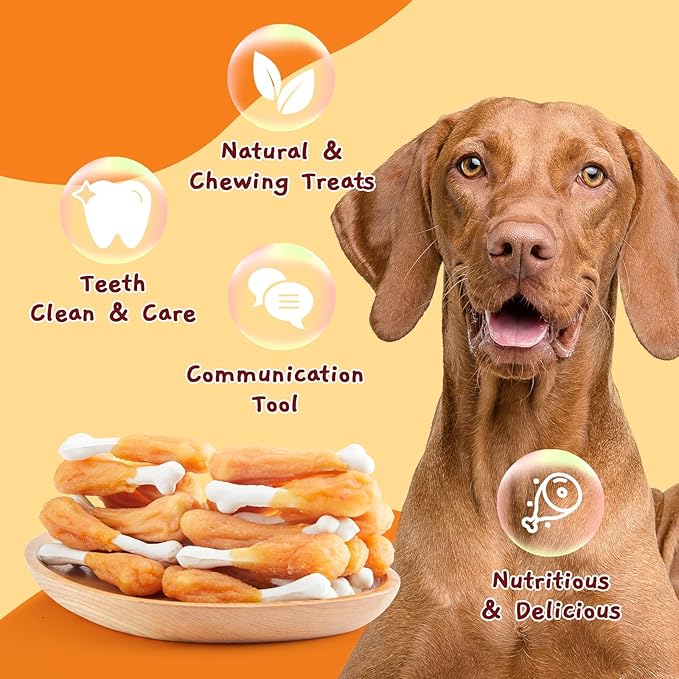 Jungle Calling Chewy Chicken Dog Treats Rawhide Free Real Chicken Calcium Bone, Teeth Clean Breath Fresh Dog Training Treats (Pack of 2)