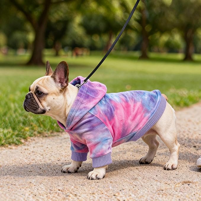 WOYYHO Tie Dye Dog Hoodie & Sweatshirt - Premium Velvet Soft Lightweight Pullover for Small Medium Dogs, Cozy Puppy Sweater for Puppy Pitbull Dachshund Bulldog, Multi Blue Browm XXL