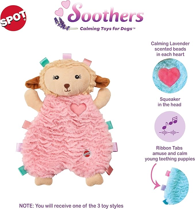 SPOT Soothers- Tabbie Lambie Dog Toy-Separation Anxiety Toys for Dogs, Stuffing Free, Scented with Calming Lavender Fragrance Beads to Safely Calm and Relax Dogs and Puppies, 12in