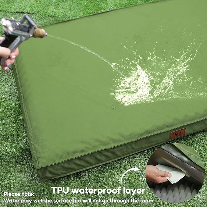 Outdoor Orthopedic Dog Bed for Medium Dogs & Cats, Waterproof Flat Pet Mat with Egg Crate Foam & Washable Removable Oxford Cover, 30x20 Inch, Light Green