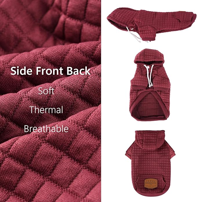 2 Pack Dog Hoodie Sweaters for Small Medium Dogs Warm Dog Clothes for Large Dogs Soft Waffle-Like Laminated Sweatshirt Bulldog (Brown+Wine Red, XXL (Back: 26",Chest: 34.5", Neck: 25"))