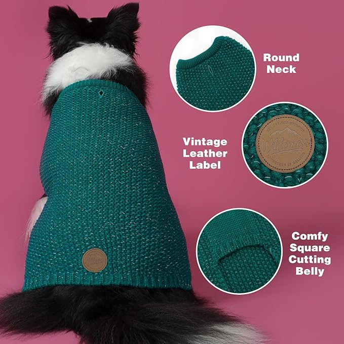 KYEESE Dog Christmas Sweater with Leash Hole Warm Pullover with Reflective Yarn for Small and Medium Dogs Male Soft Knit Pullover Boy Dog Coats Cozy Lightweight Thick Sweater,Green,Large
