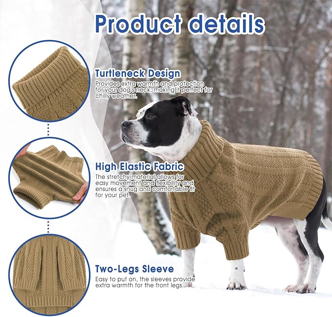Queenmore XXL Dog Sweater,Large Dog Sweaters for Dogs Girls Boys,Xmas Turtleneck Pullover Pet Sweaters for Large Dogs,Cold Weather Doggie Sweatshirt Knitwear for Golden Retriever,Labrador(Camel,XXL)
