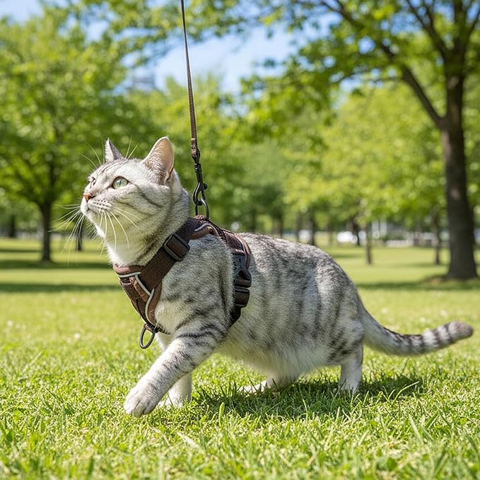Cat Harness and Leash Set Escape Proof Tactical Small Kitten Harness Emotional Support Cat Vest, Brown, S