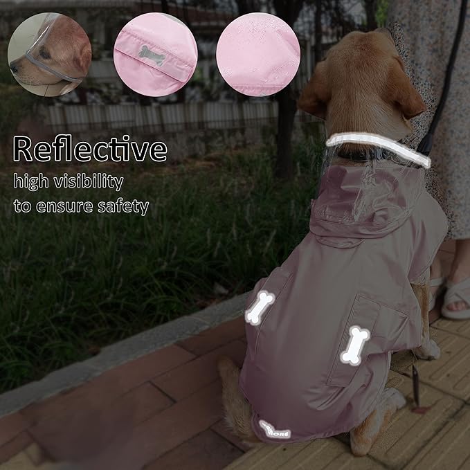 Waterproof Dog Raincoat, Adjustable Reflective Lightweight Pet Rain Clothes with Poncho Hood (Light Pink, X-Small)