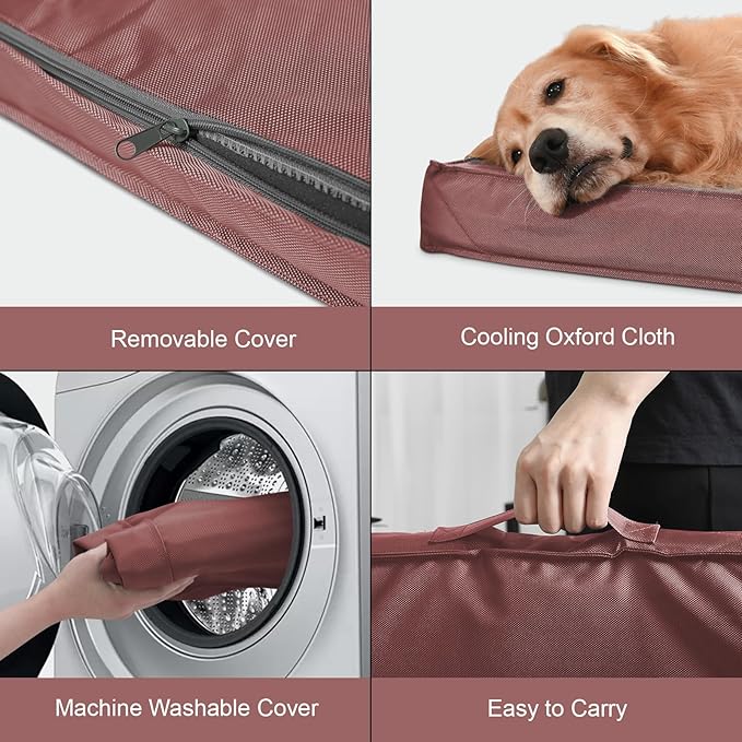 Outdoor Extra Large Dog Bed, Jumbo Waterproof Dog Bed for Large Dogs, Orthopedic Egg Crate Foam Pet Mat with Removable Oxford Cooling Cover, Pink