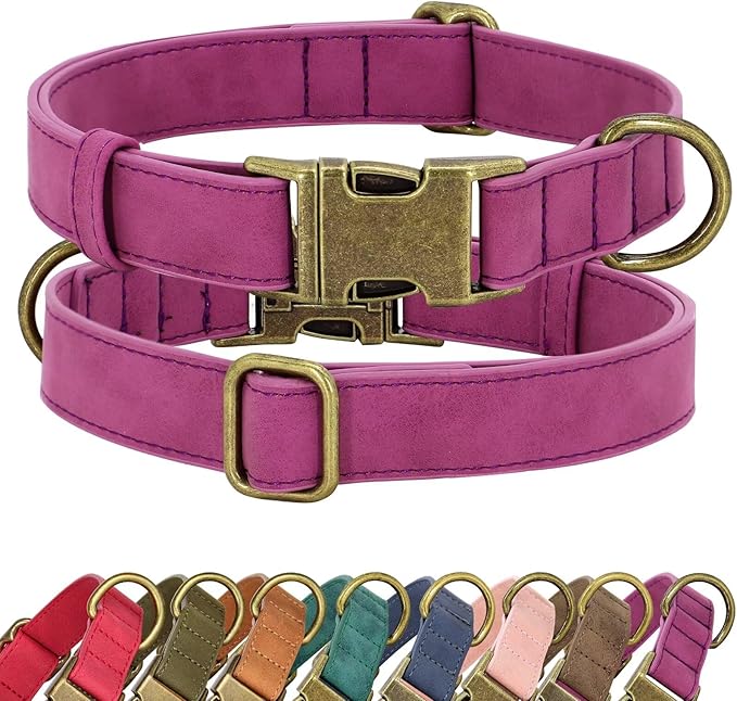 Didog Soft PU Leather Dog Collar, Stylish Quick Released Dog Collar for Large Dogs, Easy Clean Adjustable Pet Collar for Daily Walking, Purple, L Fit 15-23" Neck