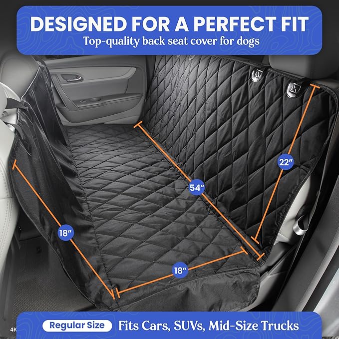 4Knines Dog Backseat Cover with Hammock for Cars, SUVs, and Trucks – Waterproof Layers, Nonslip Seat Protector, Durable Nylon Clips, K9 Shield with Heavy Duty Thread, (Extra Large, Grey)