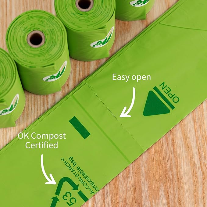 Pkpoo 100% Compostable Dog Poop Bags, Extra Wide, Vegetable-Based Large Poop Bags for Dogs, Biodegradable Waste Bags for Poo, Cat Litter, Diaper Sacks, Unscented, 120 Counts