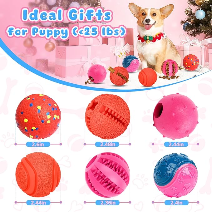 Dog Balls 6 Pack, Puppy Toys for Small & Medium Dogs, Interactive Dog Fetch Ball, Squeaky Chew Toys for Teeth/Slow Feeder/IQ Training/Playing, Dog Toys to Keep Them Busy