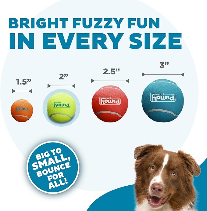 Outward Hound Squeaker Ballz 8-Pack Tennis Ball Dog Toys with Squeaker, Interactive Fetch Play for Pets Under 25 lbs, Training Balls for Indoor & Outdoor Exercise, Small, 2-inch