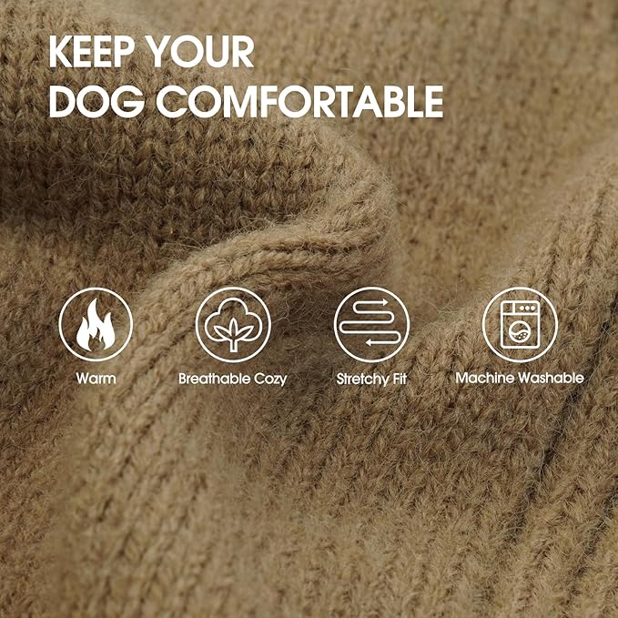 IECOii Dog Sweaters for Medium Dogs Girl Boy,Holiday Knit Doggy Sweatshirt with Sleeve,Turtleneck Thick Warm Dog Sweaters for Winter,Pullover Knitwear for French Bulldog,Boston Terrier (Camel, L)