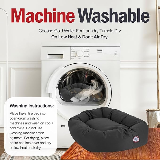 Majestic Pet 32 Inch Bagel Calming Dog Bed - Washable, Cozy Soft Round With Spine Support - Fluffy Donut 32x23x7 Inch for Medium Dogs to Rest Their Head - Gray