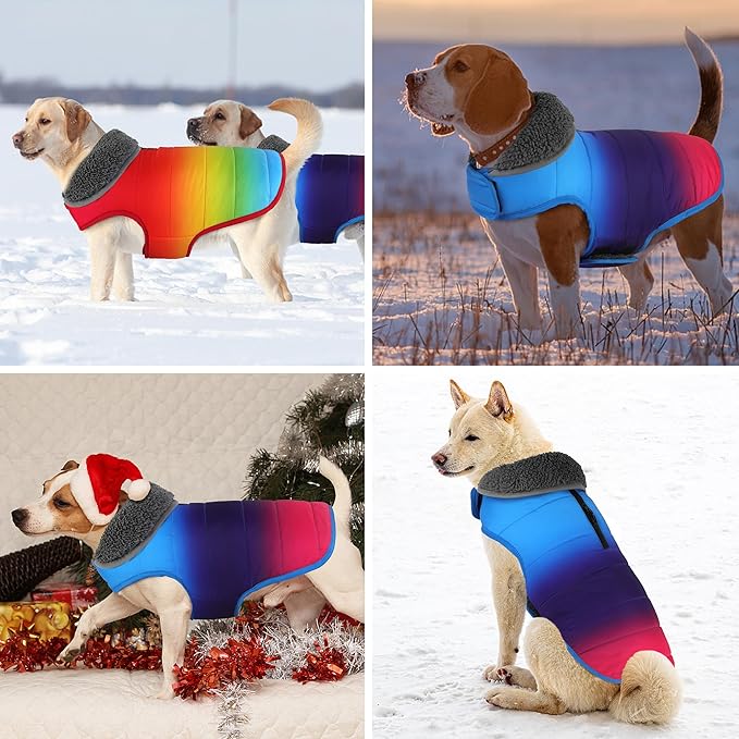 Dog Winter Coat, Waterproof Dog Jacket with Leash Hole, Reflective Adjustable Pet Snow Vest, Warm Fleece Sweater for Small Medium Large Dogs - Gradient Blue, XL