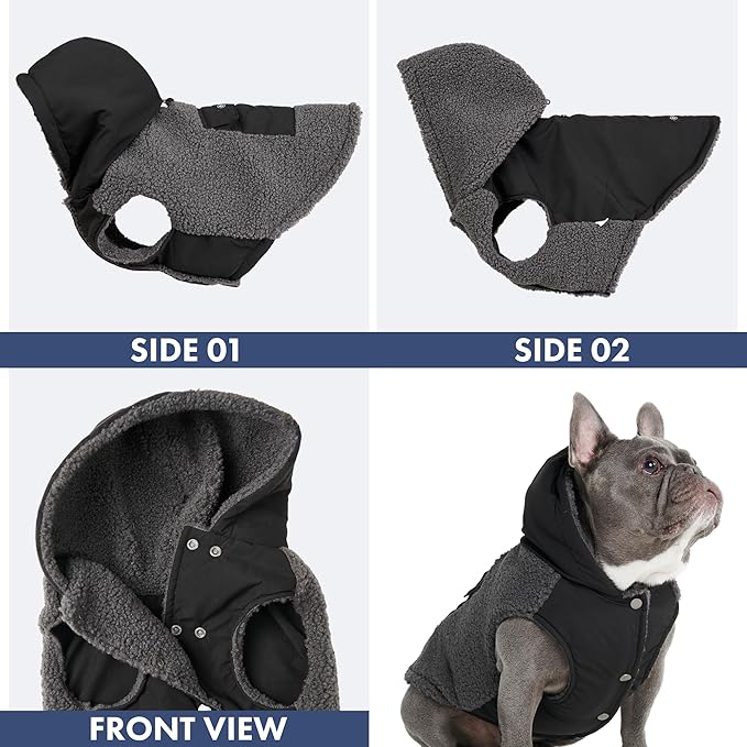 Spark Paws Reversible Dog Sweater, Sherpa Vest with Warm Fleece Lining, Warm Coat for Winter, Suitable for Small Medium, Large, XL XXL Dogs - Black and Grey - 3XL