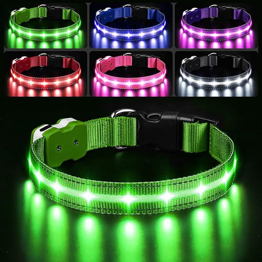 PcEoTllar Light Up Dog Collars, Led Dog Collar, Rechargeable, Night Walking, Waterproof, Glow in The Dark Dog Collars Light for Large Small Medium Dogs, Green s