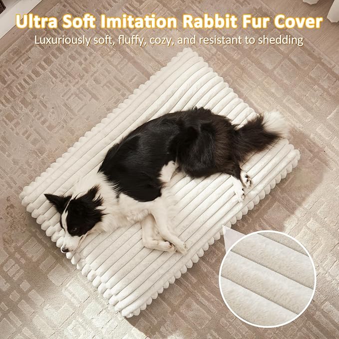 Dog Beds for Small Dogs, Flat Pet Beds with Removable Washable Cover, Pet Mat Cute Dog Crate Bed Thick Shredded Chopped Crate Foam & Anti Slip Bottom for Indoor, 23"x18"x3" Cream