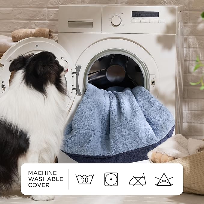 Bedsure Orthopedic Dog Beds Large Sized Dog - Extra Thick Supportive Large Dogs Bed with Waterproof Washable Cover, L Plus Comfort Pet Bed Sofa with Soft Plush Sherpa and Nonskid Bottom, Blue, 38"