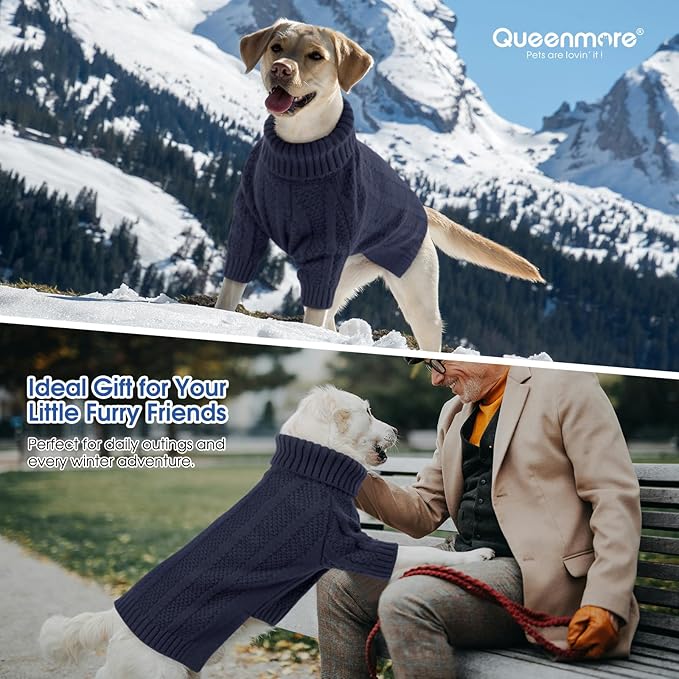 Queenmore XL Dog Sweater,Christmas Dog Sweaters for Extra Large Dogs Girl Boy,Warm Soft Fall Doggy Pullover Clothes,Turtleneck Knitted Pet Winter Apparel for Golden Retriever,Labrador(Dark Navy,XL)