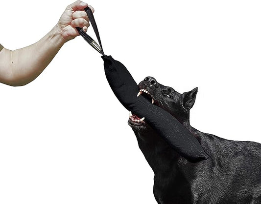 Dingo Gear French Linen tug Toy for Dog, Dog Bumper for Training, Agility, tug of war, Dog bite Pillow for Strong Dog, 1handle 18" Black S00075