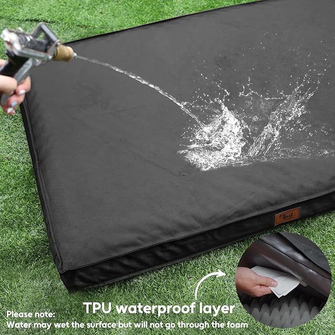 Outdoor Orthopedic Dog Bed for Extra Large Dogs, XL Waterproof Flat Pet Bed 44x32 Inch, Egg Crate Foam with Removable Washable Oxford Cooling Cover, Black