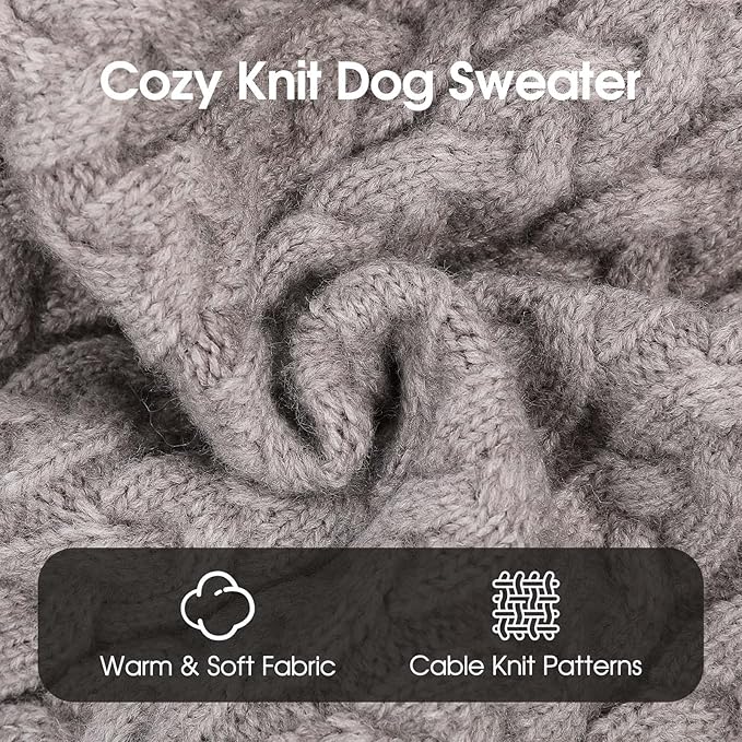 SAWMONG Dog Sweater, Dog Sweaters for Small Dogs Girls Boys, Pullover Turtleneck Knitted Doggy Sweatshirt, Cold Weather Pet Clothes（Grey, Small