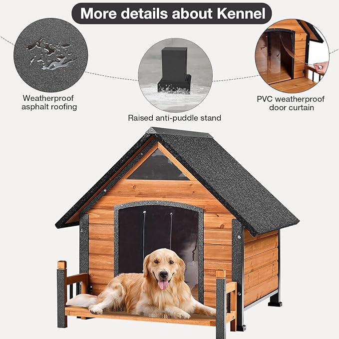 Dog House Outdoor, Chew-Proof Metal Frame Dog Kennel Shelter for Large Breeds,Weatherproof (Brown-I, Large)