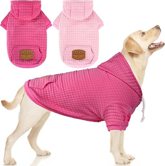 2 Pack Dog Hoodie Sweaters for Small Medium Dogs Warm Dog Clothes for Large Dogs Soft Waffle-Like Laminated Sweatshirt Bulldog (Pink+Rose, 3XL (Back: 29.5",Chest: 36.5", Neck: 27"))