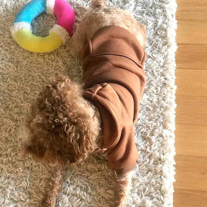 Jecikelon Winter Dog Hoodie Sweatshirts with Pockets Warm Dog Clothes for Small Dogs Chihuahua Coat Clothing Puppy Cat Custume (Coffee, Large)