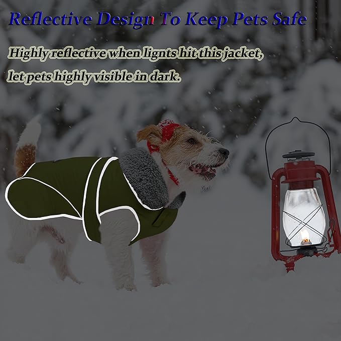 Dogcheer Dog Coat, Waterproof Dog Jacket Reflective Pet Winter Coat with Adjustable Hook & Loop, Christmas Puppy Fleece Jacket Warm Turtleneck Snowsuit for Small Medium Large Dogs - Green, 2XL