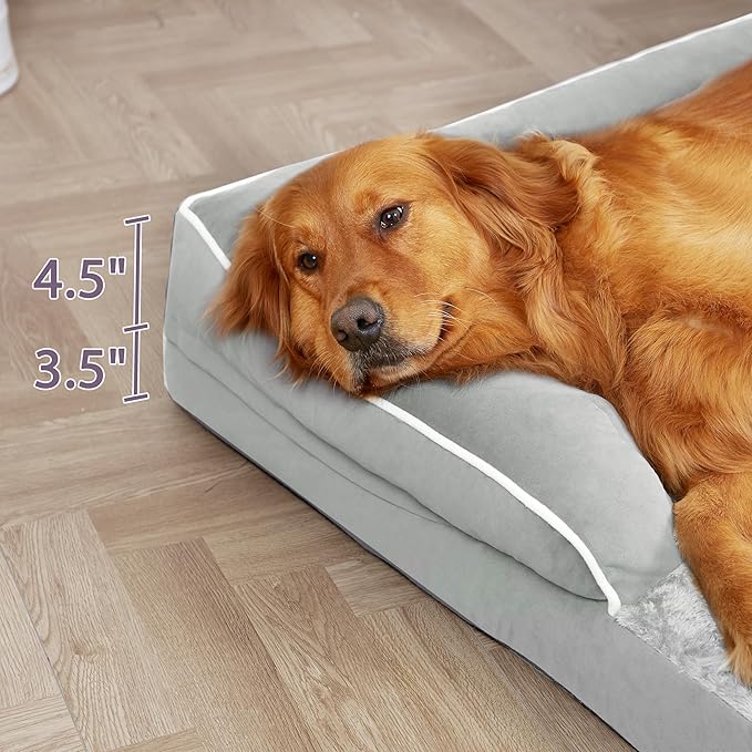 Orthopedic Dog Beds for Extra Large Dogs, Waterproof Egg Crate Foam XL Dog Bed with Sides 45 * 35Inch, Big Dogs Couch Beds with Removable Washable Cover and Nonskid Bottom, Grey White