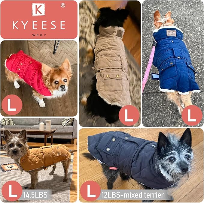 KYEESE Dog Coat Thick Cat Clothes with Pocket Soft Pet Sweater for Cold Weather Warm Pet Winter Puffer Coat with Leash Hole Waterproof Dogs Jacket with Fleece Lined Windproof Dog Coats for Small Dogs