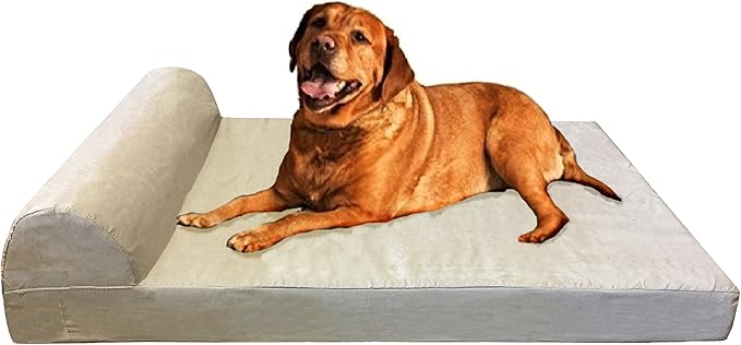 Dogbed4less Premium HeadRest Pillow Orthopedic Cool Memory Foam Dog Bed for Large Dogs, Waterproof Lining with Washable Suede Khaki Cover, XXL 55X37X4