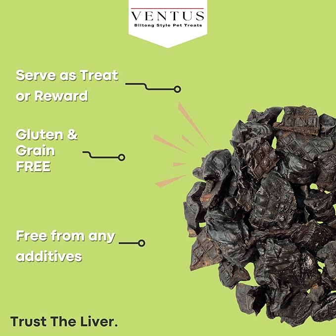 VENTUS Dog Liver Treats - Single Ingredient Venison Jerky Liver Treats, All Natural, Air Dried, Low Fat, High Value Training Treats for Dogs, Organic, 8 oz