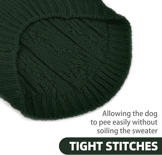 PUPTECK Dog Sweater, Turtleneck Warm Knitted Pullover Coat, Thick Cable Knitwear Clothes in Winter, Pet Apparel Outfits for Large Dogs, for Cold Weather Indoor & Outdoor, Deep Green L