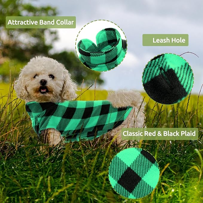 KAMA BRIDAL 3 Pack Spring Autumn Winter Coat Pullover Fleece Vest for Cats Small and Medium Dogs - Thin Sweater Blue Green Black Plaid (XXXS)