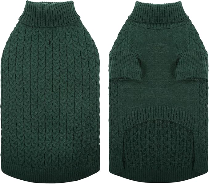 SAWMONG Dog Sweater, Dog Sweaters for Small Dogs Girls Boys, Pullover Turtleneck Knitted Doggy Sweatshirt, Cold Weather Pet Clothes（Green, X-Small