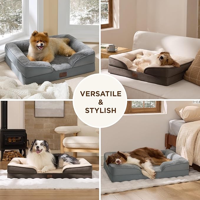 Bedsure Self Warming Orthopedic Dog Bed Medium Size Dogs - Washable Medium Dog Bed Waterproof, Comfort Pet Couch with Removable Cover, Supportive Foam Pets Sofa with Nonskid Bottom, Brown
