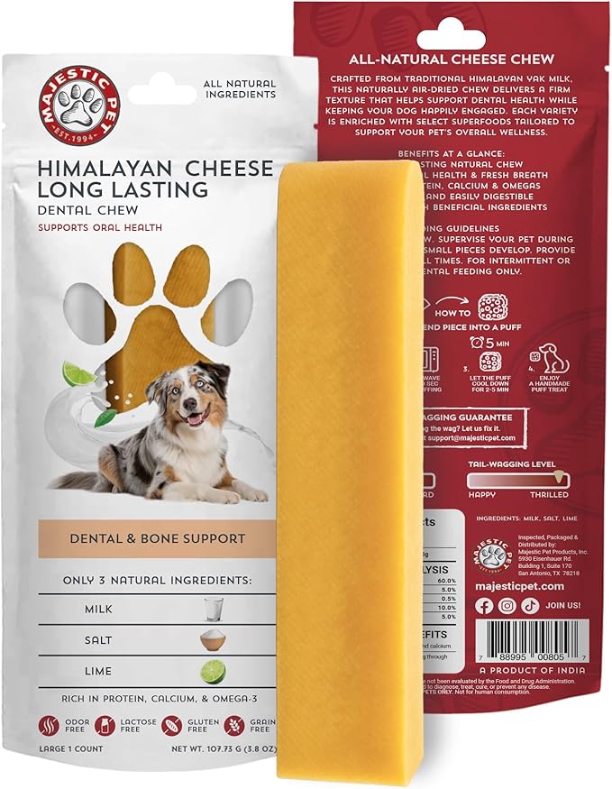 Majestic Pet Himalayan All-Natural Yak Cheese Dog Chews Made with 100% Cows Milk- Long Lasting Dental Chew for Dogs - Healthy Pet Treats (Dental & Bone Support, Large, 5 Pack)