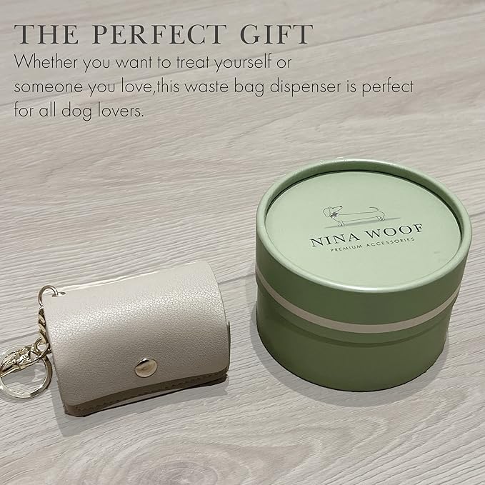 Nina Woof Leather Poop Bag Holder- Versatile Vegan Leather Waste Bag Holder for Dog Poop, Accessories, & Leash, Reusable Pet Waste, Trash, Pet Diaper & Poop Bags Small Pouch Holder (Beige)