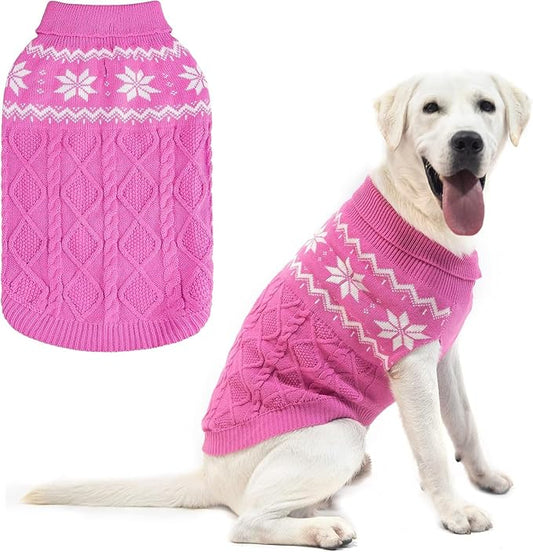 Warm Winter Dog Sweater - Cold Weather Pet Clothes for Small Medium Large Dogs Indoor Outdoor, Soft Classic Knit Puppy Apparel, Pink, ML