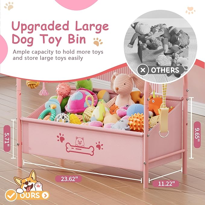 Large Dog Toy Basket (23.6"x11.2"x9.7"), Dogs Toy Bin with Storage Organizer, Trapezoid Toy Box for Dog Stuff Accessories, Pet Toy Storage Holder Chest for Cat Dogs Essential Supplies