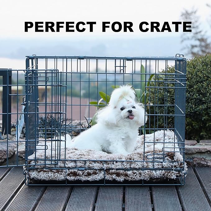 Bedfolks Waterproof Crate Bed, Plush Dog & Cat Bed with Removable Washable Cover, Faux Fur Kennel Pad, 23"x18", Brown