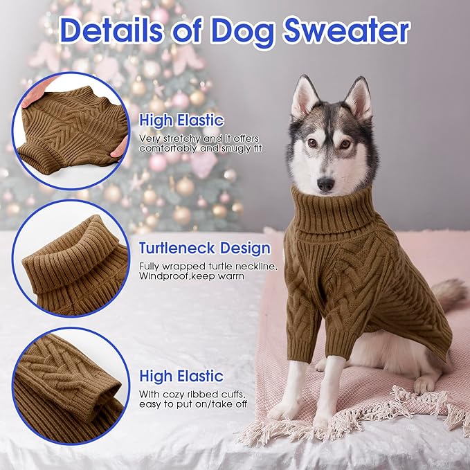 ASENKU XL Dog Sweater, Dog Sweaters for Extra Large Dogs,Pet Sweatshirt Apparel Turtleneck Pullover Winter Pitbull, Labrador Retriever(Coffee, X-Large)