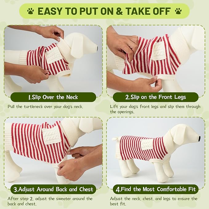 Small Dog Sweater, Knitted Striped Pullover Dog Clothes for Cold Weather, Thick Warm Cozy Stretchy Sweater for Chihuahua, Bulldog, Dachshund, Pug(Red & White Strip, S)