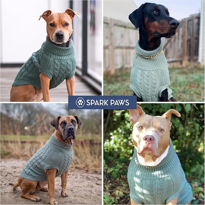 Spark Paws Knit Dog Sweater – Ultra Soft Warm Winter Dog Sweater for Small, Medium & Large Dogs – Stretch Fit Pet Sweater for French Bulldog, Pitbull, Girl & Boy Dogs Jacket, (Pine Green, S)