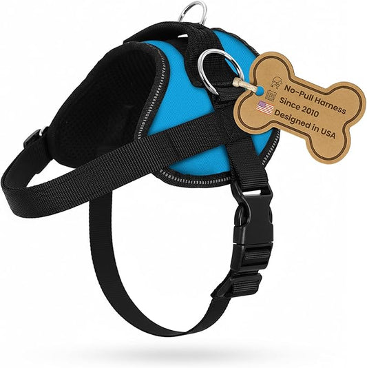 Bark Appeal Aqua Blue No-Pull Dog Harness for Medium to Large Sized Pets – Adjustable, Reflective Vest with 3 Leash Clips for Added Control, Easy Walks & Training – Large