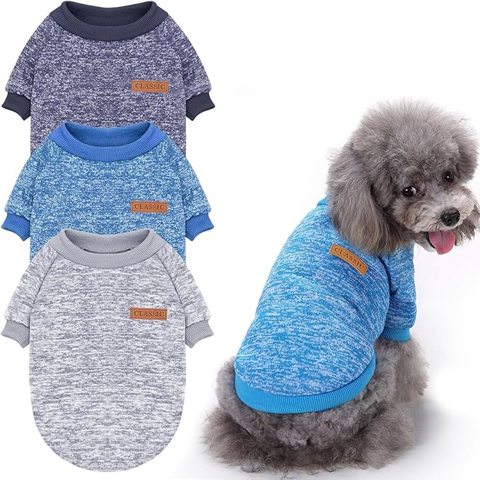 Idepet Pet Dog Classic Knitwear Sweater 3 Pcs, Fleece Coat for Small,Medium Dogs,Warm Pet Dog Cat Clothes,Soft Puppy Customes for Dog Grils Boys,XX-Small
